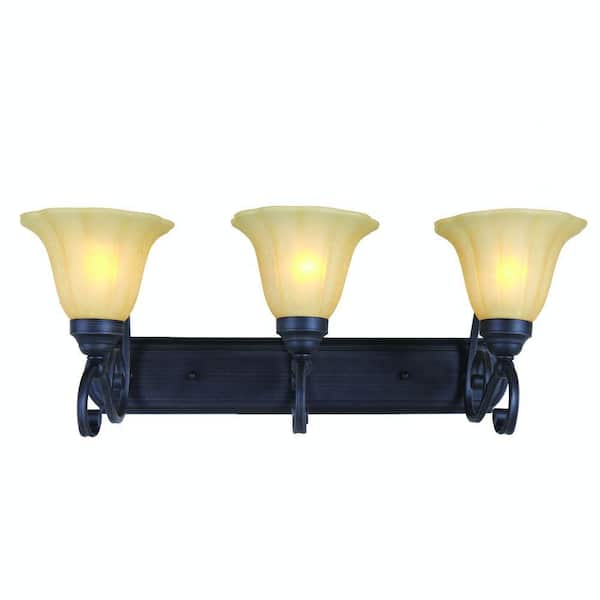 Yosemite Home Decor Florence Collection 3-Light Sierra Slate Vanity Light with Champagne Glass Shade