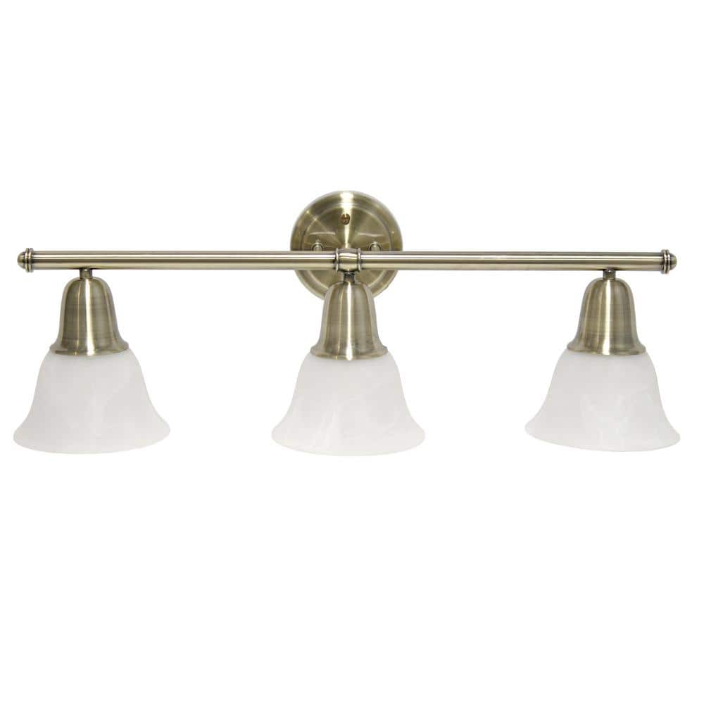 Antique Brass 27" Vanity Light with Frosted Glass Shades