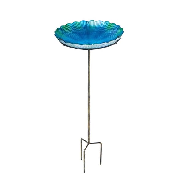 Evergreen Sea Glass Birdbath on Stake
