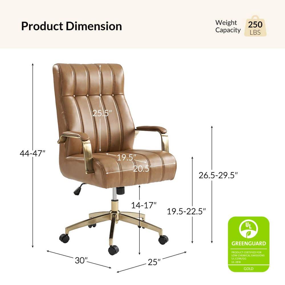 Costante Faux Leather Tufted Swivel and Tilting Ergonomic Executive Office Chair in Camel with High Back - Thumbnail 5