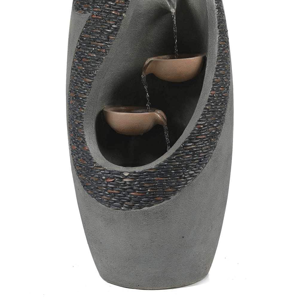 37" Gray and Brown Polyresin Tiered Patio Fountain with LED Lights