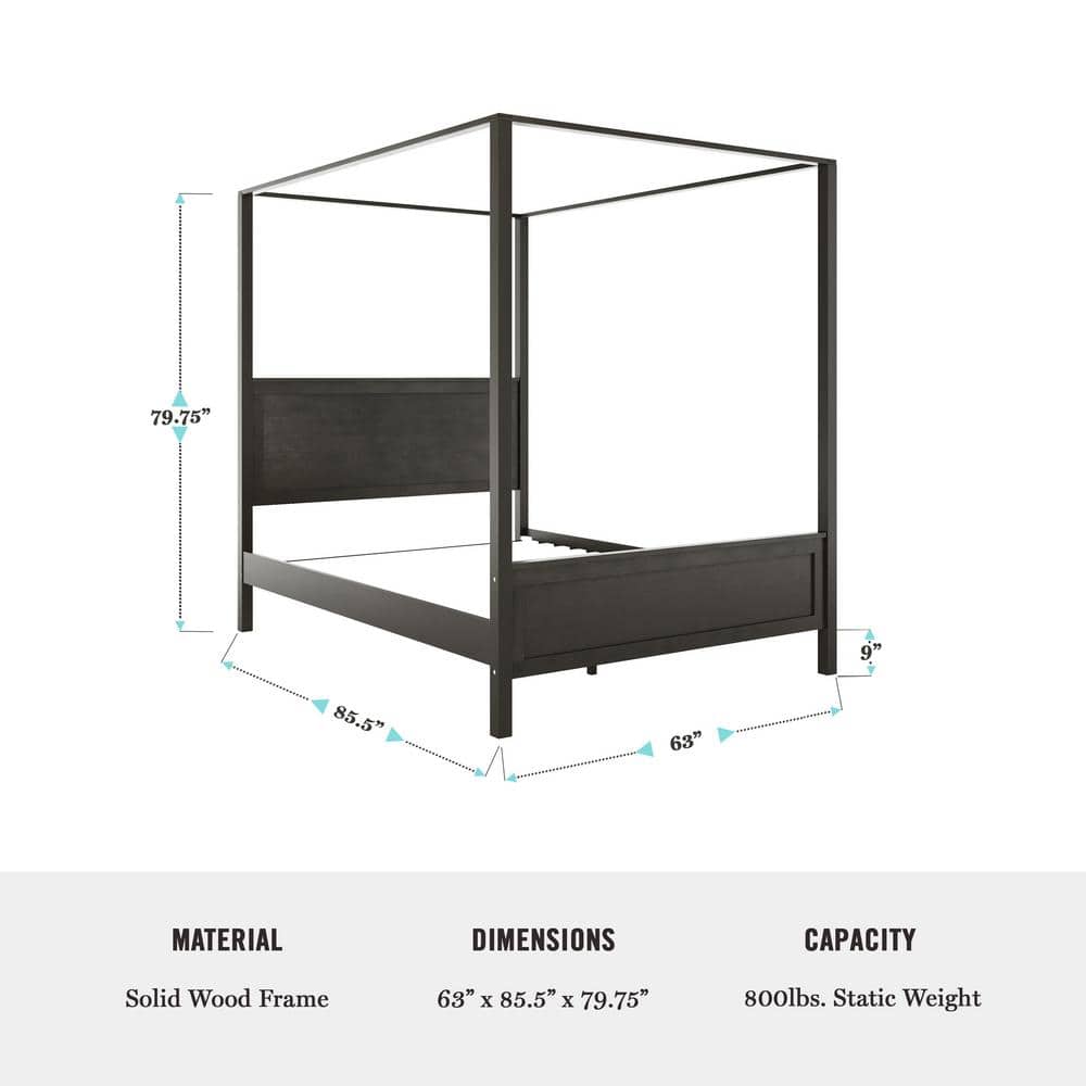 Hayes Dark Gray Queen Canopy Platform Bed with Wood Headboard