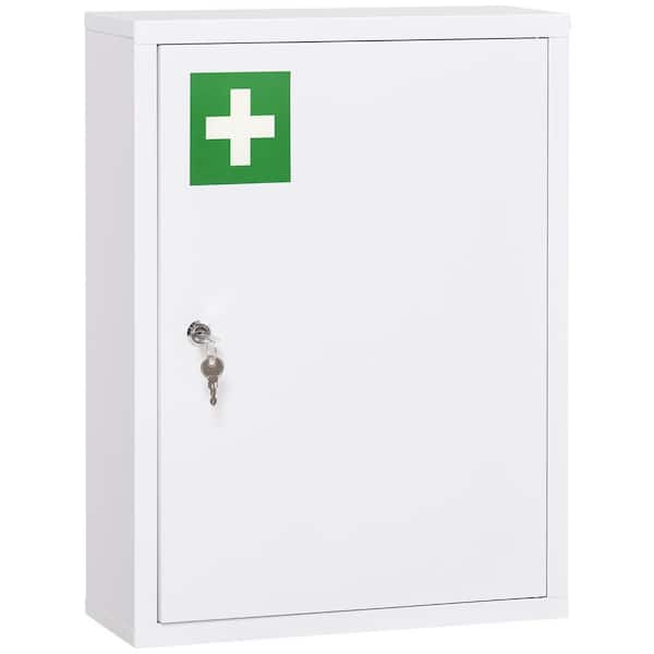 EPOWP 15.75 in. W x 21 in. H Rectangular White Steel Surface Mount Medicine Cabinet with Out Mirror with Lock