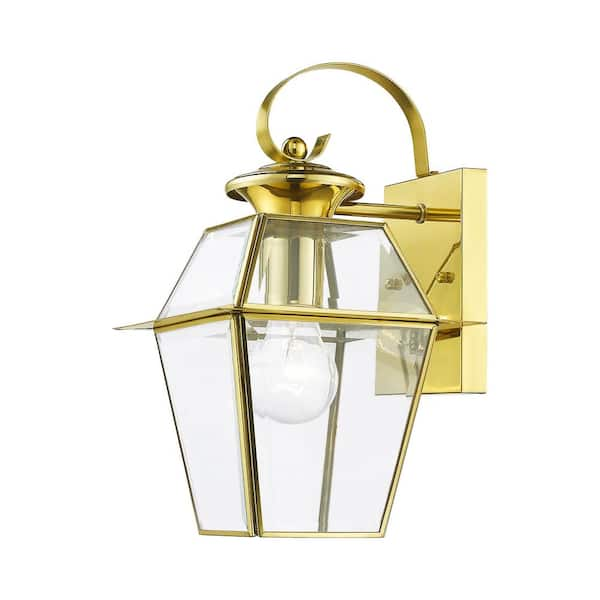 AVIANCE LIGHTING Ainsworth 12.5 in. 1-Light Polished Brass Outdoor Hardwired Wall Lantern Sconce with No Bulbs Included