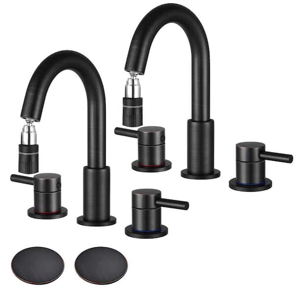 Double handle Pull down Spout 8 in. Widespread Bathroom Faucet 3-Hole Bathroom Sink Faucet in Oil Rubbed Bronze (2-Pack)