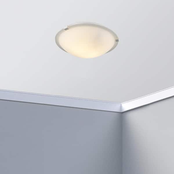 Neptune 12 in. 2-Light White Flush Mount Ceiling Light Fixture with Frosted Glass Shade