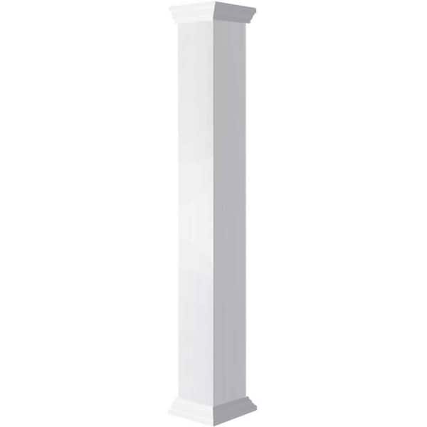 Ekena Millwork 5-5/8 in. x 5 ft. Premium Square Non-Tapered Smooth PVC Column Wrap Kit Crown Capital and Base