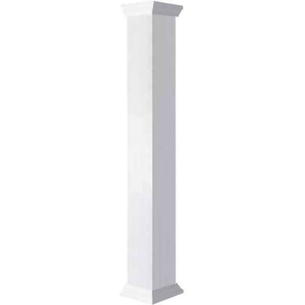 Ekena Millwork 11-5/8 in. x 4 ft. Premium Square Non-Tapered Smooth PVC Column Wrap Kit, Crown Capital and Base