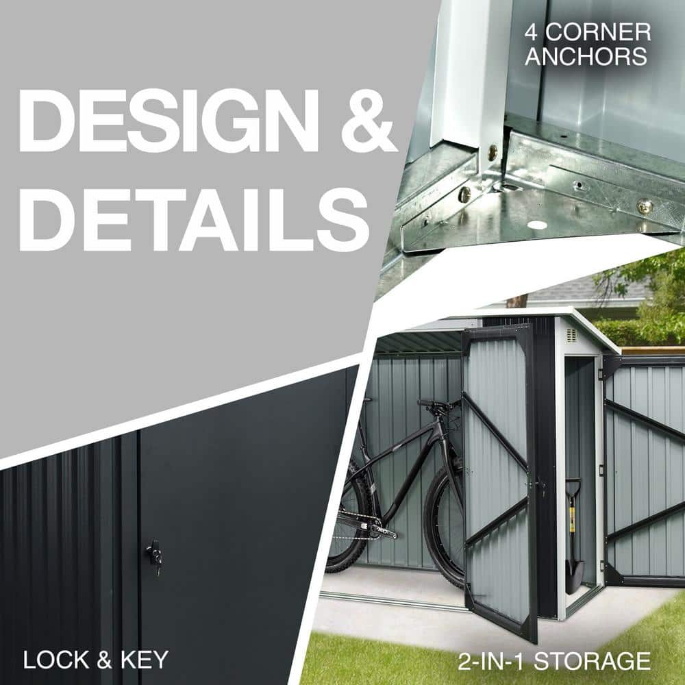 Dark Gray Galvanized Steel 6' x 8' Outdoor Storage Shed