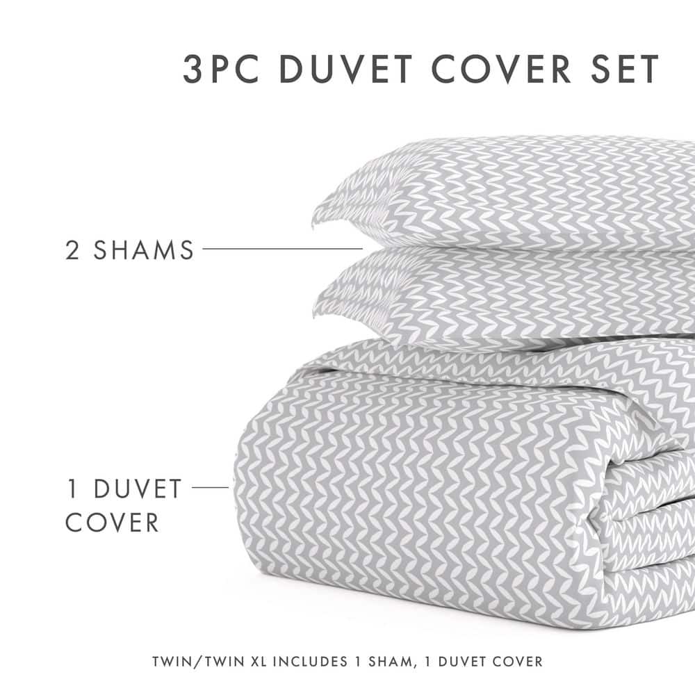 Light Gray Chevron Twin Duvet Cover Set with Shams