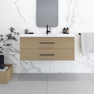 Napa 48 in. W x 18 in. D Single Sink Bathroom Vanity Wall Mounted In Sand Pine with Ceramic Integrated Countertop