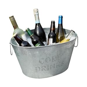 17.25 in. L x 11 in. W x 9.5 in. H Silver Galvanized Metal Ice Beverage Bucket for Parties Wine Bucket