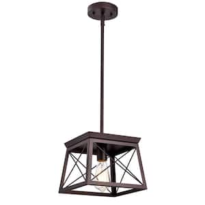 Indoor 1-Light Oil Rubbed Bronze Steel Square Cage Pendant Light Downlight Adjustable Height