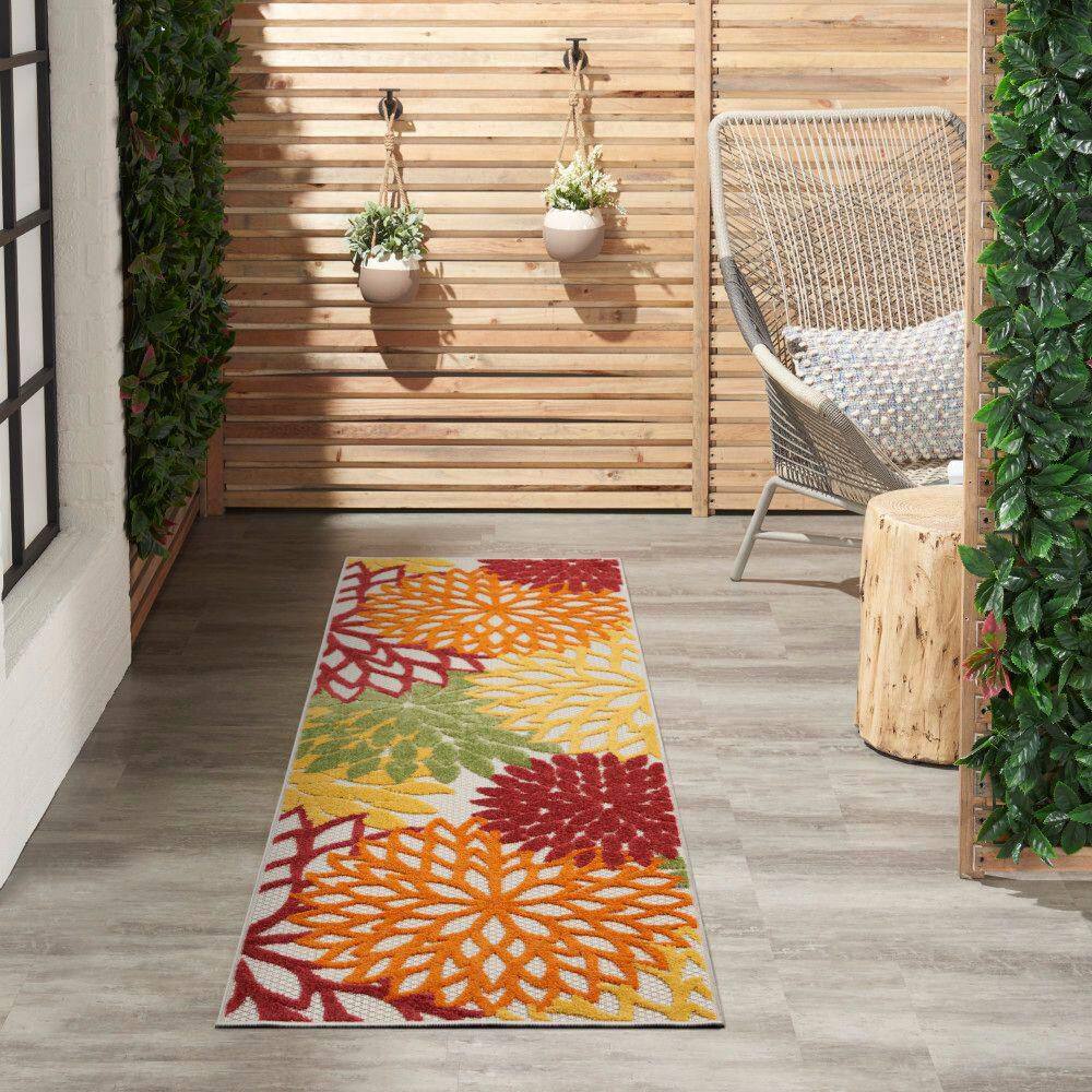 Tropical Elegance Red Floral Synthetic Runner Rug 2'x6'