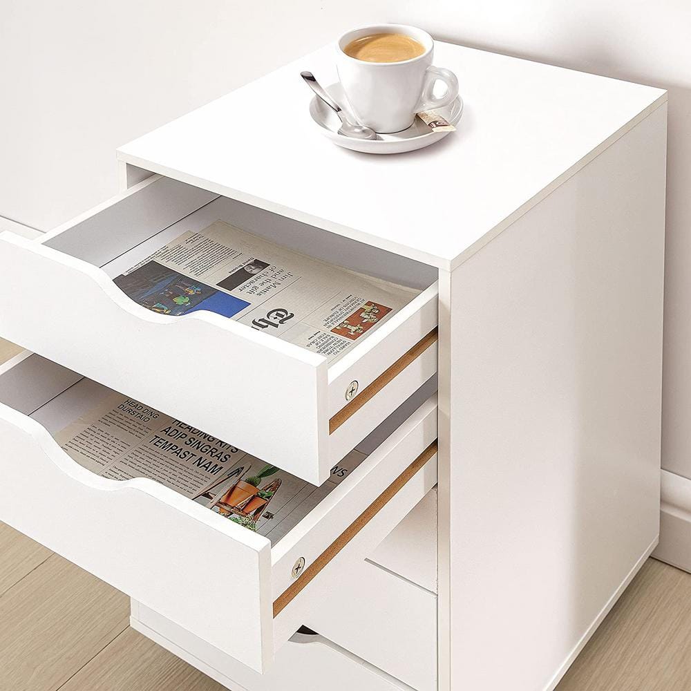 White Mobile 5-Drawer Wooden Office File Cabinet