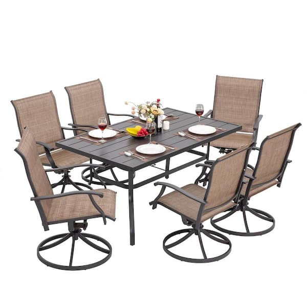 Nuu Garden Brown 7-Piece Steel Sling Outdoor Patio Dining Set With ...