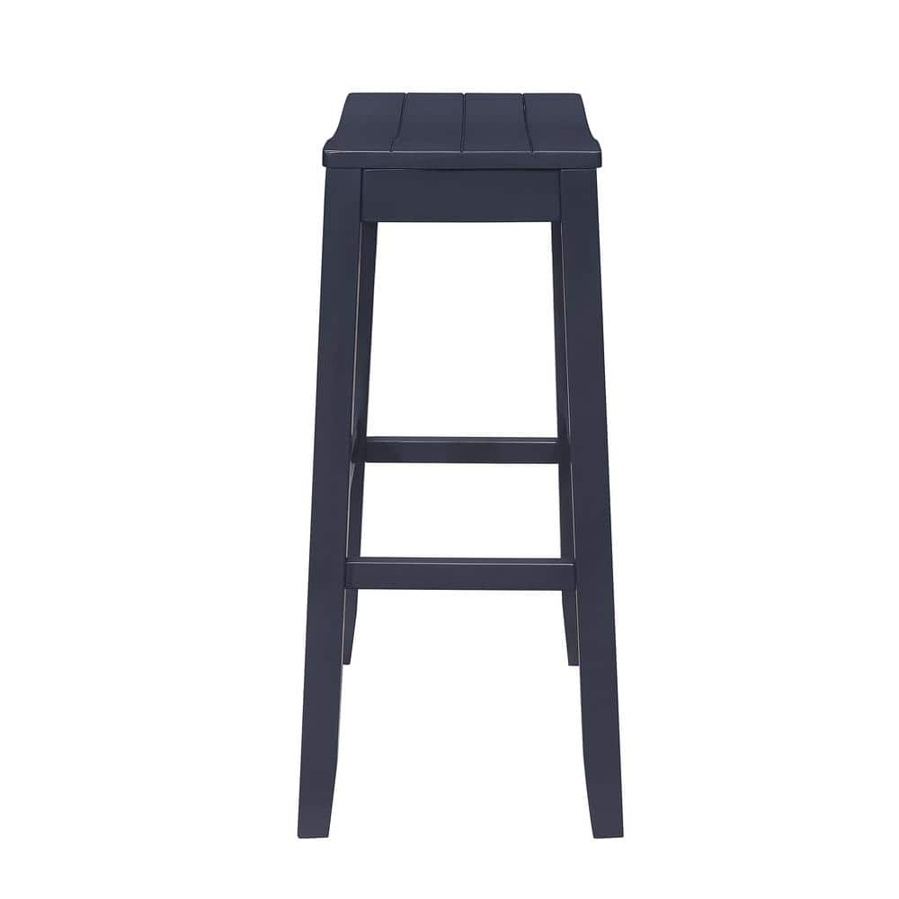 Navy Wood Backless Saddle Style Bar Stool