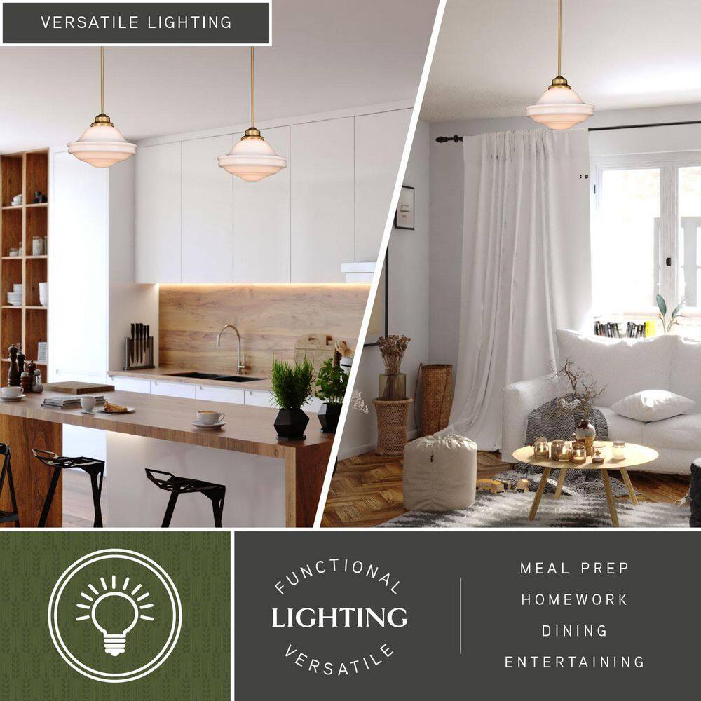 Huntley 12" Natural Brass Pendant with White Milk Glass