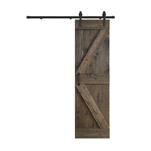 K Series 24 in. x 84 in. Aged Barrel DIY Knotty Pine Wood Sliding Barn Door with Hardware Kit