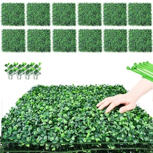 12- Piece 20 in. x 20 in. Artificial Boxwood Hegde Panels Topiary Greenery Green Grass Wall Home Decor