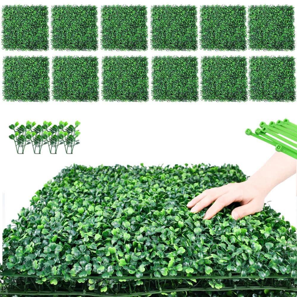 12- Piece 20 in. x 20 in. Artificial Boxwood Hegde Panels Topiary Greenery 