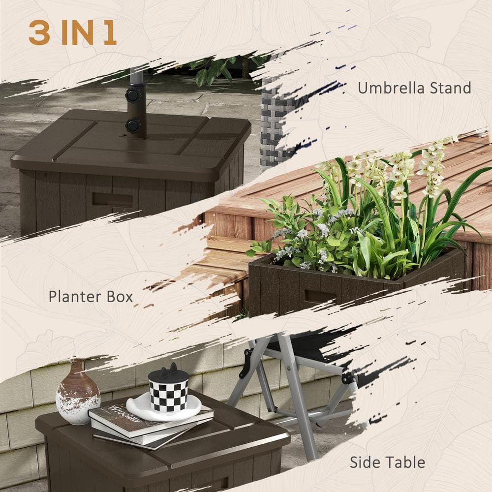 Brown Metal Wheeled Multiuse Outdoor Umbrella Base and Table