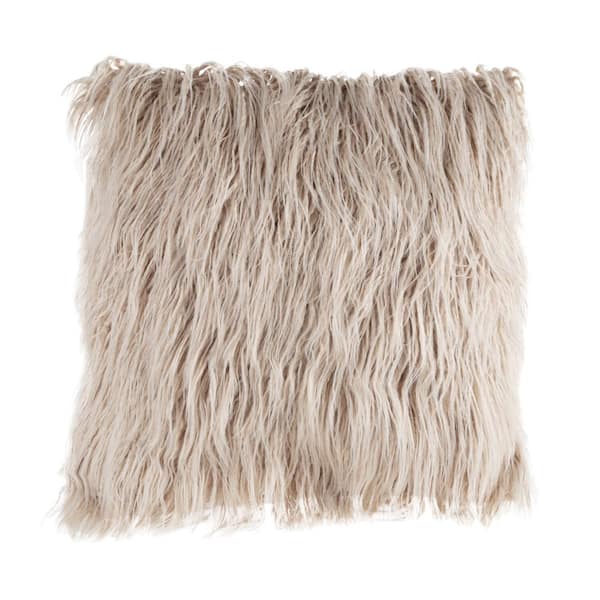 Unbranded Coffee 18 in. W x 18 in. L Faux Mongolian Fur Decorative Throw Pillow