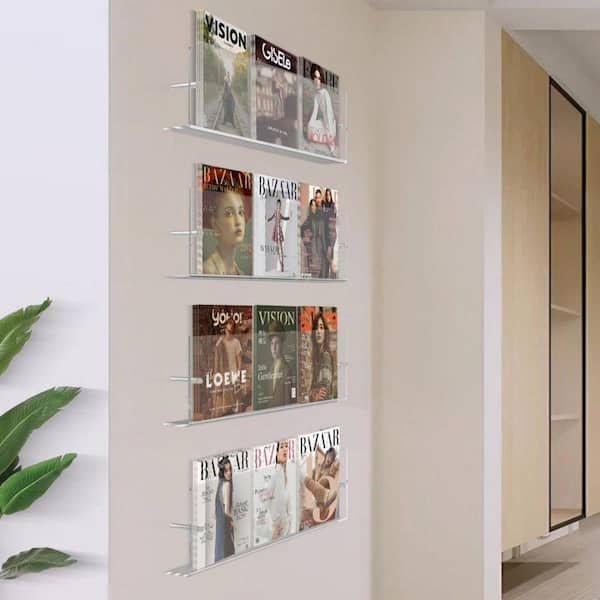 2 Pack Clear 23. 6 in. x 6 in. Plastic Wall Mount Magazine Rack