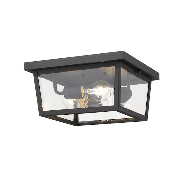 Unbranded Beacon 3-Light Black Outdoor Flush Mount with Clear Beveled Glass Shade and No Bulb Included
