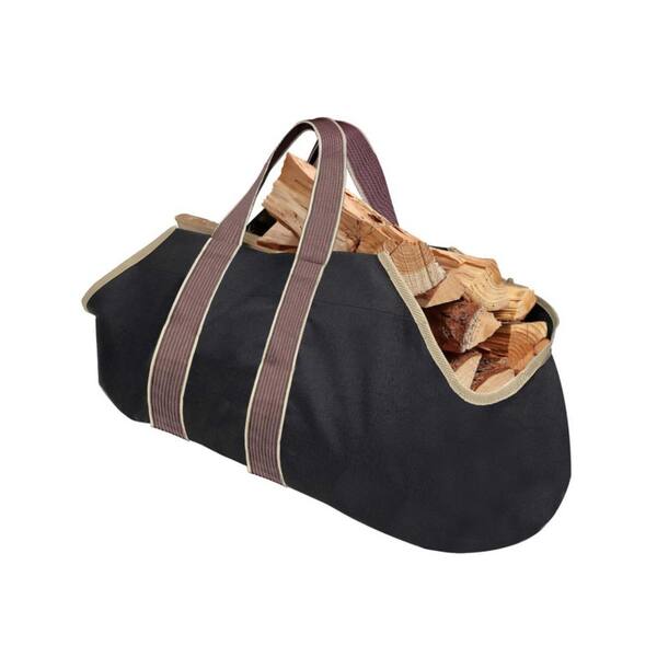 Angel Sar Black Spacious Canvas Tote Bag for Indoor Fireplace, Outdoor Woodpile Organization & Efficient Firewood Hauling