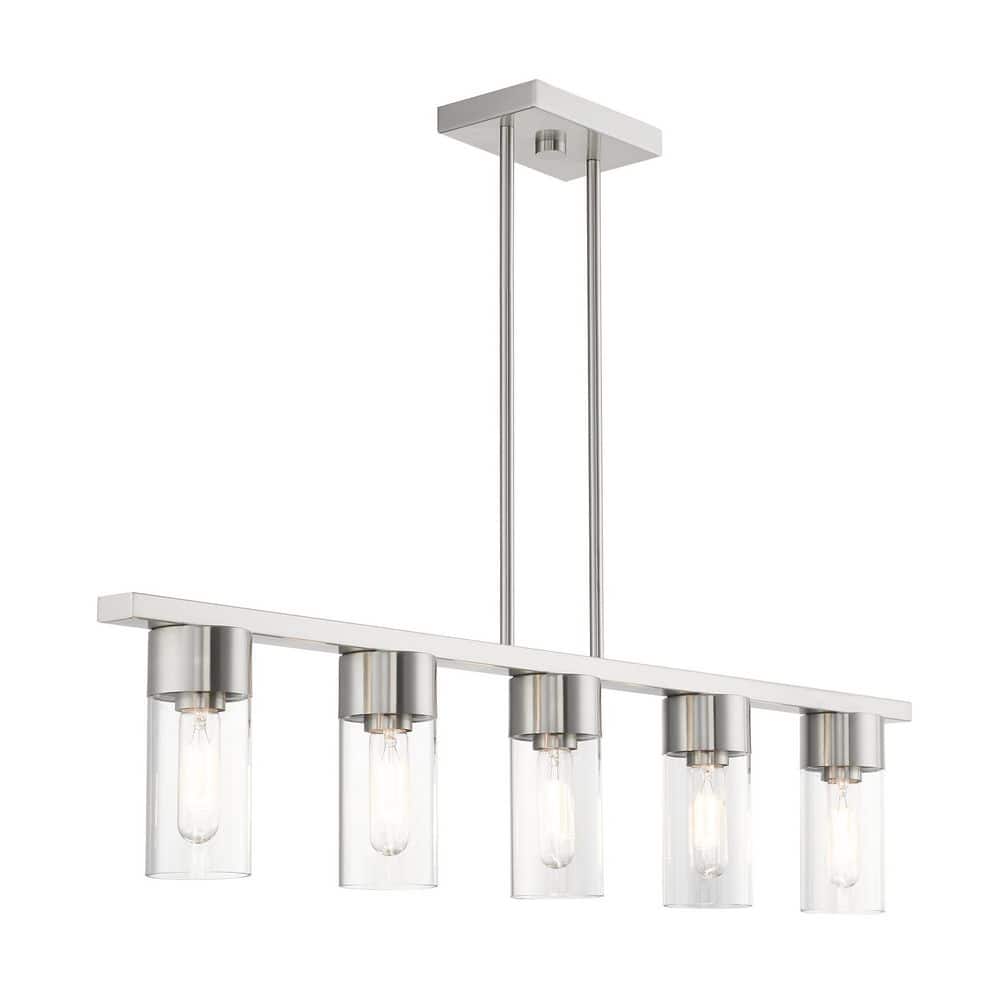 Carson Brushed Nickel 5-Light Linear Chandelier with Clear Glass