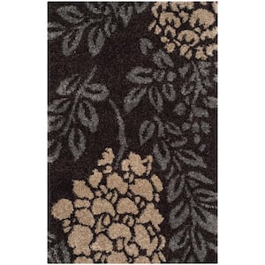 Florida Shag Dark Brown/Gray Doormat 3 ft. x 5 ft. Floral Area Rug