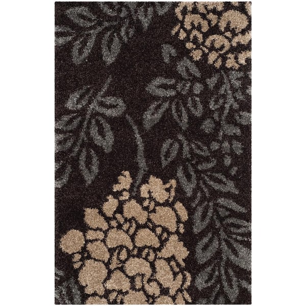 SAFAVIEH Florida Shag Dark Brown/Gray Doormat 3 ft. x 5 ft. Floral Area Rug