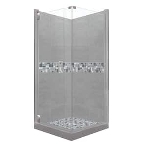 Newport Grand Hinged 38 in. x 38 in. x 80 in. Left-Hand Corner Shower Kit in Wet Cement and Chrome Hardware