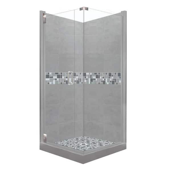 American Bath Factory Newport Grand Hinged 42 in. x 42 in. x 80 in. Left-Hand Corner Shower Kit in Wet Cement and Chrome Hardware