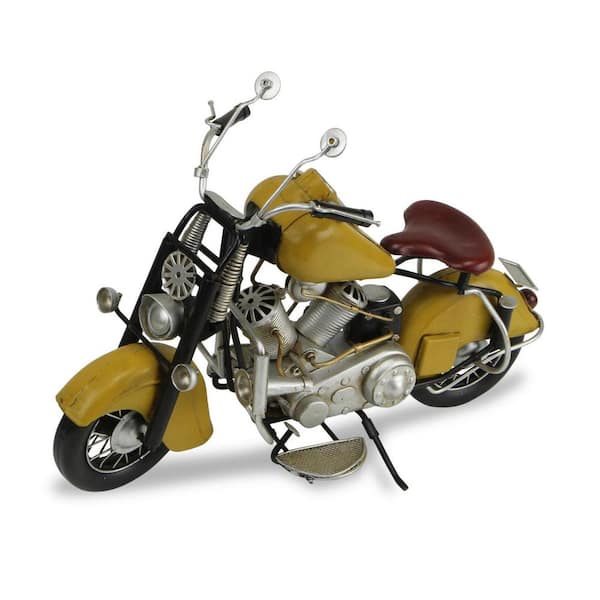HomeRoots Metal Yellow and Black Hand Painted Motorcycle Model Sculpture