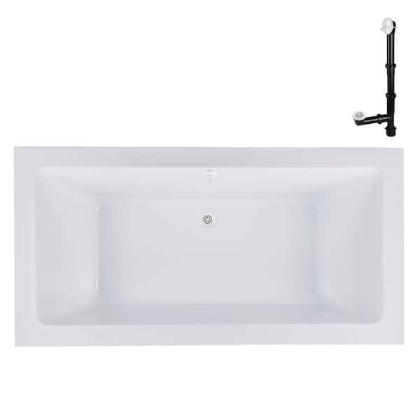 Streamline 72 in. x 36 in. Rectangular Acrylic Soaking Drop-In Bathtub, with Center Drain in Glossy White