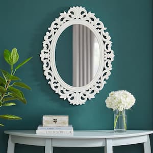 Medium Classic Oval White Wood Framed Mirror (24 in. W x 32 in. H)