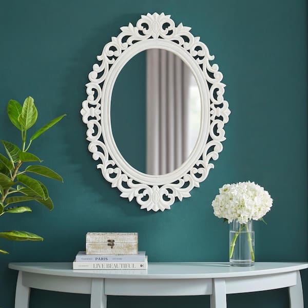 Home Decorators Collection Medium Classic Oval White Wood Framed Mirror (24 in. W x 32 in. H)
