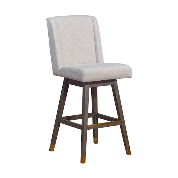 Benjara 30 in. Gray and Taupe Low Back Wood Frame Barstool with Fabric Seat