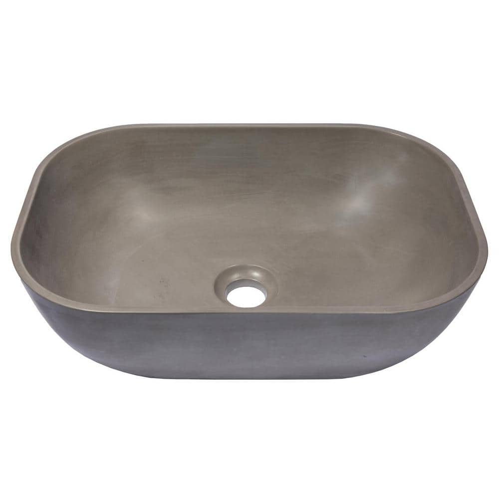 Dark Gray Concrete Rectangular Vessel Sink with Rounded Corners