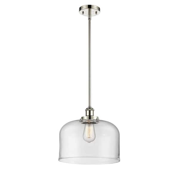 Innovations Bell 100-Watt 1 Light Polished Nickel Shaded Mini Pendant Light with Clear Glass Shade