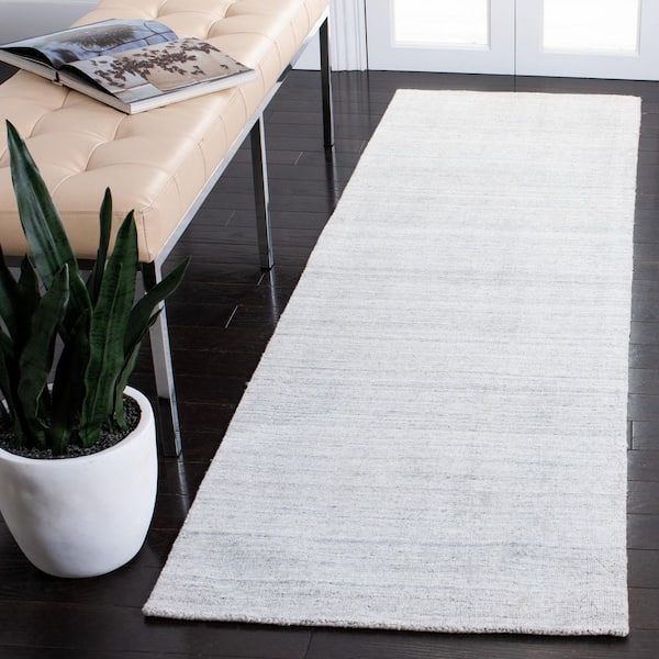 Mirage 2 ft. x 8 ft. Light Gray Distressed Striped Solid Color Runner Rug