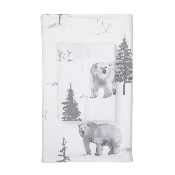 The Company Store Bear Tracks Multicolored Holiday Flannel Queen Flat Sheet