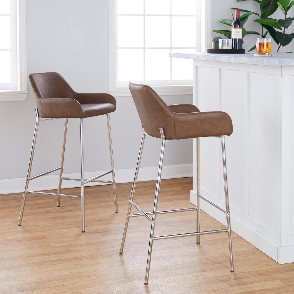 Brown Upholstered 30'' Barstool with Chrome Metal Frame