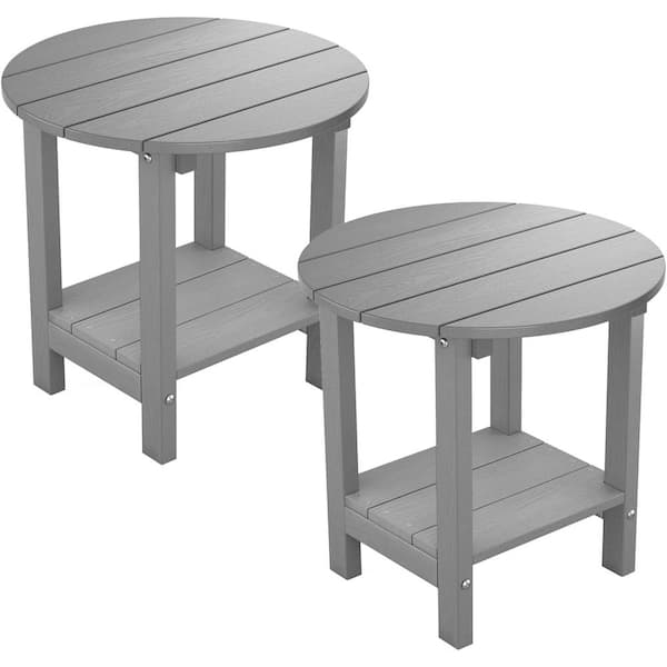 Mximu 17-5/8 in. H Grey Round Plastic Adirondack Outdoor Patio Side Table(2-Pack)
