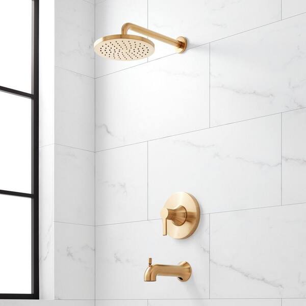 SIGNATURE HARDWARE Lentz Single Handle 1-Spray Shower Faucet 1.8 GPM with Pressure Balanced in. Brushed Gold