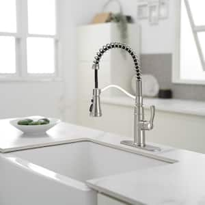 Single Handle Pull-Down Sprayer 3-Spray High Arc Pull Down Sprayer Kitchen Faucet With Deck Plate in Brushed Nickel