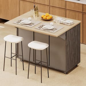 Farmhouse Brown Wood 51 in. Kitchen Island with Internal Storage Rack