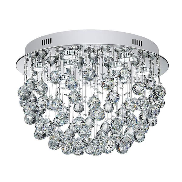 OUKANING 19.7 in. 9-Light Silver Modern Crystal Semi-Flush Mount